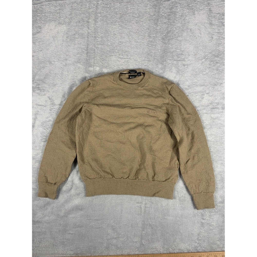 Hugo Boss Finest Italian Yarn Youth Sweater L Tan Embroidered Chest Logo
